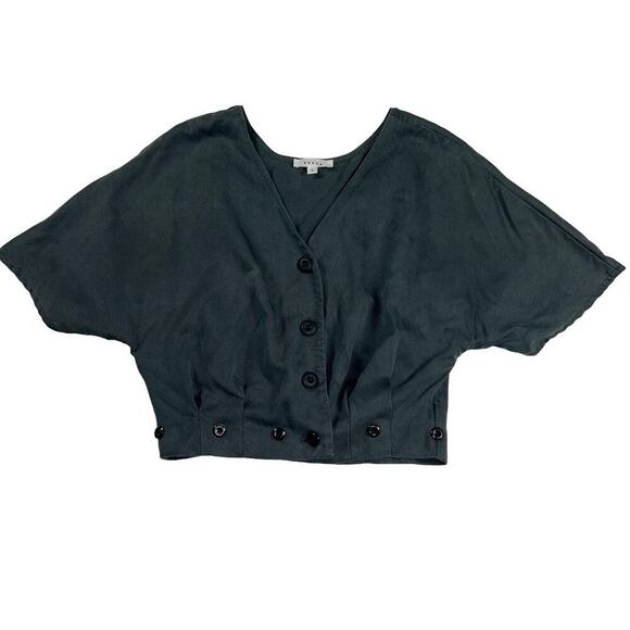 Vetta V-Neck Tencel Teal Dolman Short Sleeve Crop Top Shirt Size 2 - Picture 5 of 10